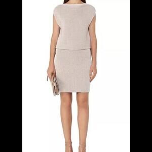 NWT Reiss Dress Simone ripple-knit texture nude  sz 6 women boat neck Career